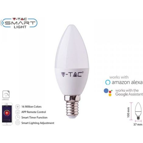 V-TAC Lampadina LED E14 4,5W Candela Google Alexa App V-TAC RGB+3in1 Dimmerabile (1/10)
