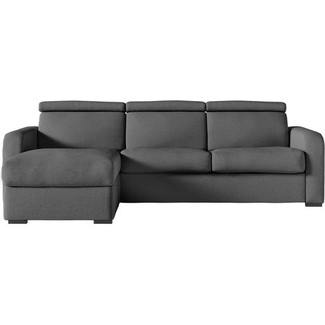 Canapé CAROLE d'angle convertible 4 places couchage quotidien 140x190cm en tissu - Gris foncé