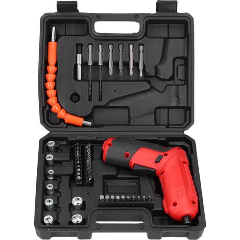 47-teiliges Set tragbarer Mini-Akku-Bohrschrauber-Reparaturwerkzeuge mit Kunststoffkoffer