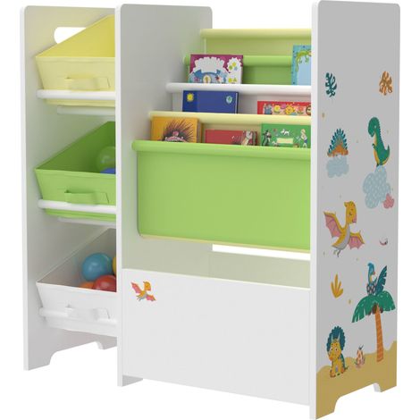 Scaffale portaoggetti per bambini con 3 contenitori aperti bianco/verde/giallo 030006996