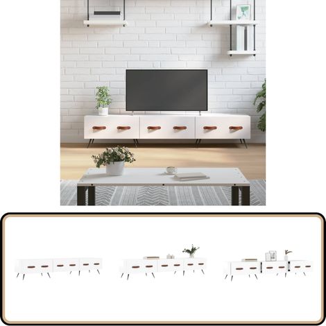 TV-Schrank Hochglanz-Weiß 150x36x30 cm Holzwerkstoff - TV Schrank - Fernsehtisch - Holzwerkstoff Möbel - Weißer TV Stand - Wohnzimmermöbel