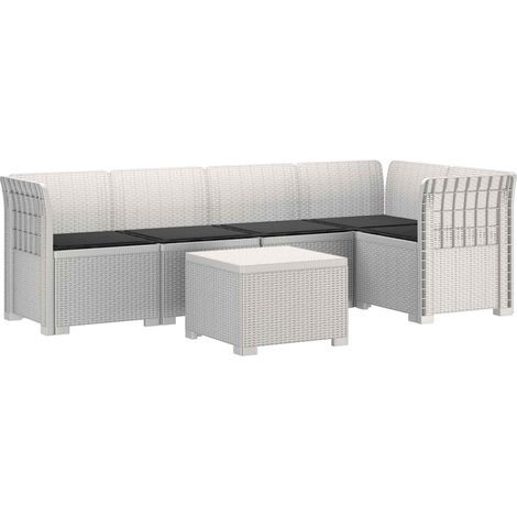 Sofá de Jardín de 5 Plazas con Cojines Estilo Ratan PP Blanco vidaXL (1/5)