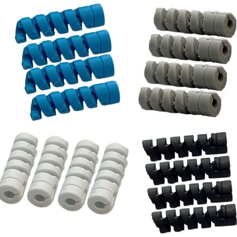 16 Protège-Câbles en Silicone, Gain de Protection Anti-Enroulement et Anti-Casse Universel pour Câbles de Charge USB-C, Lightning et Micro-USB (4 Blanc, 4 Noir, 4 Gris, 4 Bleu) (1/5)