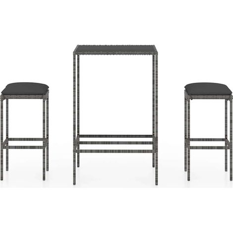 Maison Exclusive - Set da Bar da Giardino 3 pz con Cuscini in Polyrattan Grigio (1/5)