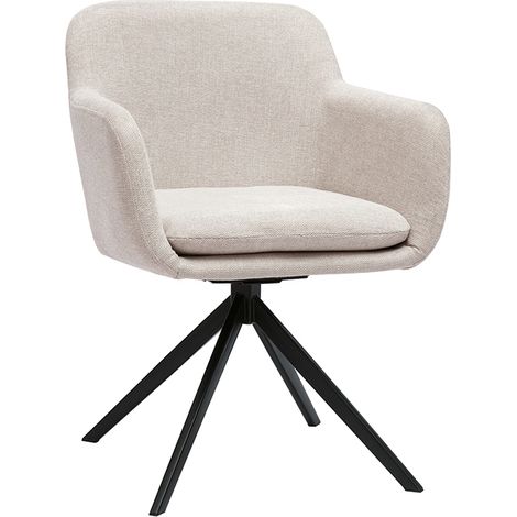 Sedia girevole 360° in tessuto effetto velluto testurizzato beige e metallo nero AMIKA