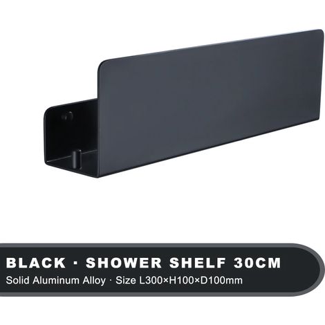 Étagère de douche blanche (noire, 30 cm) avec crochet, en aluminium, pour salle de bain, WC, WC d'angle, rangement pour shampoing, organisateur mural de cuisine (1/5)