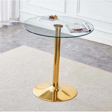 Mesa alta redonda de vidrio templado Ø89 cm, base de metal dorado, transparente y dorada DESVIAE (1/5)