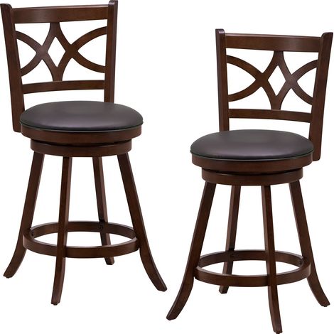CASART Set of 2 Bar Stools Counter Height Chair Pub 360 Swiveling Upholstered Seat 24" (1/5)