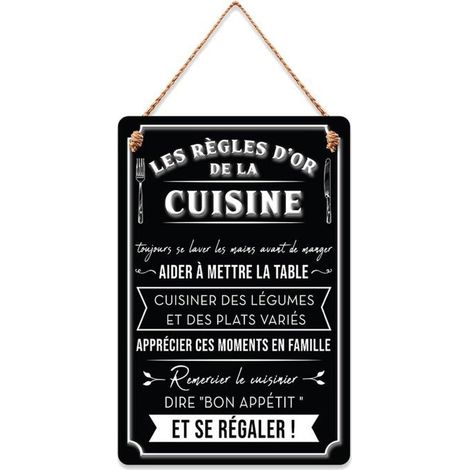Plaque à suspendre relief 30 cm – Fixation murale – Bois, métal et corde – Pour cuisine moderne – Sud Trading (1/2)