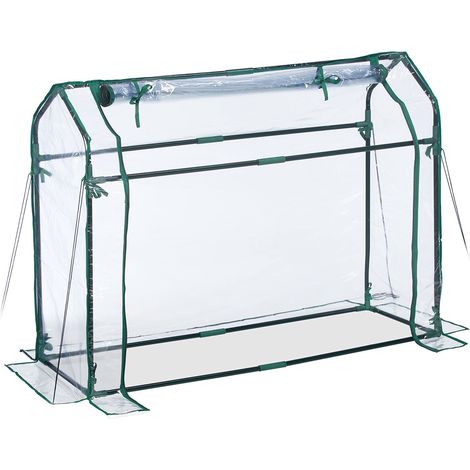 Serre de Jardin avec bâche en PVC, Porte Enroulable, HxLxP : 92x124x42 cm, système d'emboîtement, Transparente (1/5)