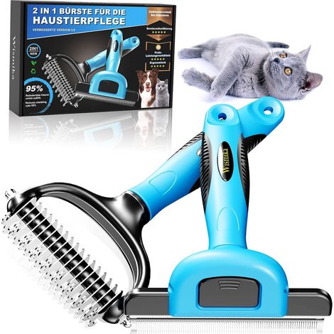 Cat and Dog Brush, 2 in 1 Medium and Long Hair Stainless Steel Undercoat Brush for Cats and Medium to Large Dogs (1/5)