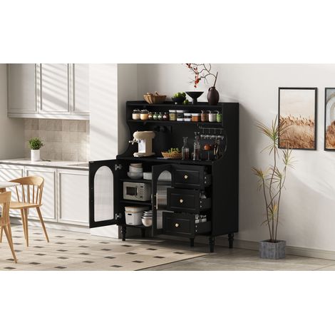 Armoire haute avec prises électriques et tiroirs. Armoire à vin avec dispositifs pour le service du vin et espace de rangement. Armoire de cuisine avec plans réglables. Idéal pour la cuisine et le sal (1/5)