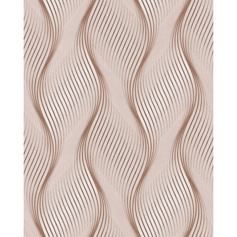 Papier peint à rayures EDEM 85030BR33 papier peint vinyle légèrement texturé avec des lignes ondulées et des accents métalliques brun brun-beige blanc argent 5,33 m2 (1/5)