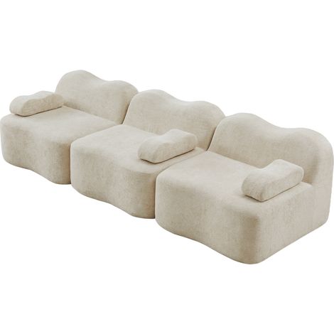 Sofá modular de 3 plazas sin estructura, espuma 32D, terciopelo beige (1/5)