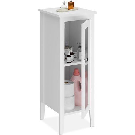 Meuble de Salle de Bain, HxLxP: 81 x 30 x 33 cm, Colonne Toilette étroite, 2 étagères, avec Porte, MDF, Blanc (1/5)
