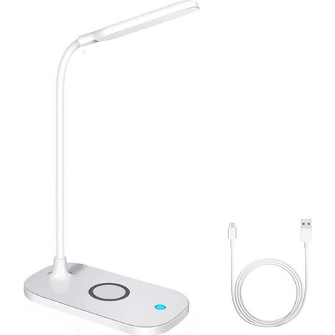 Lampada da scrivania, 10W, 3 modalità, Qi, caricabatterie wireless, controllo touch, braccio regolabile, USB, bianca (1/5)