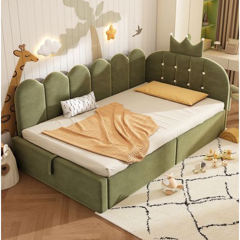 Cama dormitorio infantil con almacenamiento verde OKMYHOME (1/5)