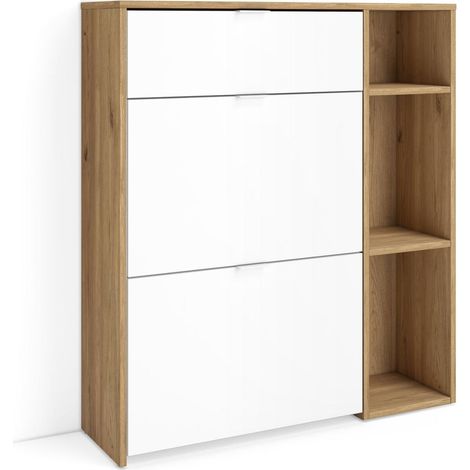 Skraut Home - Zapatero, Armario entrada recibidor, 90x27x102cm, 10 pares de zapatos, Zapatos, Botas, Estilo Moderno, Roble y blanco (1/5)