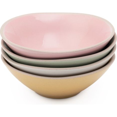 Jamie oliver big love little bowls, set aus 4 rosa, weißen, green und gelben Tapasschalen aus Steingut, 13,5cm
