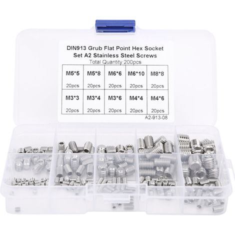 200 vis sans tête à six pans creux en acier inoxydable à pointe plate pour instruments de précision M3/M4/M5/M6/M8 (1/5)
