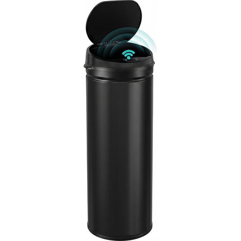 Poubelle de cuisine automatique, 50 L, en acier inoxydable, avec couvercle à fermeture douce, 30,5 x 30,5 x 85 cm, noire (1/5)