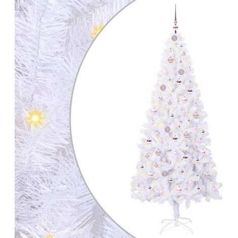 Sapin de Noël artificiel avec 300 lumières LED blanches, 210 cm de haut, en PVC et acier. (1/5)