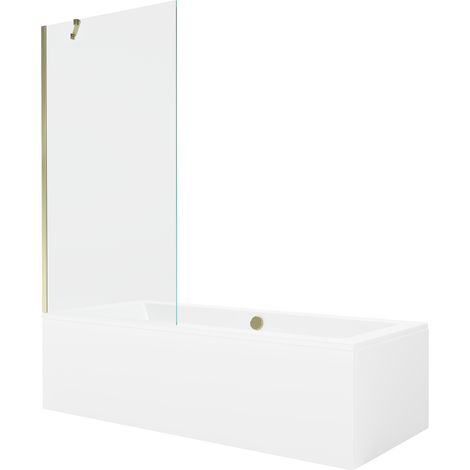 Mexen Cube vasca rettangolare 170 x 80 cm con pannellatura e paravento a 1 anta 90 cm, trasparente, oro - 550517080X9509000050 (1/5)
