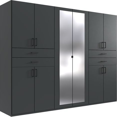 Kleiderschrank mit Spiegel, 270 cm breit modern in graphit TREVISO-43 (1/4)