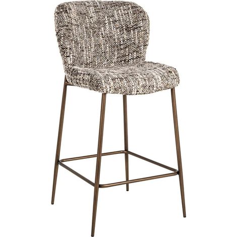 Tabouret de bar design tissu brun pieds bronze brossé - brun omara tissu texturé (1/5)