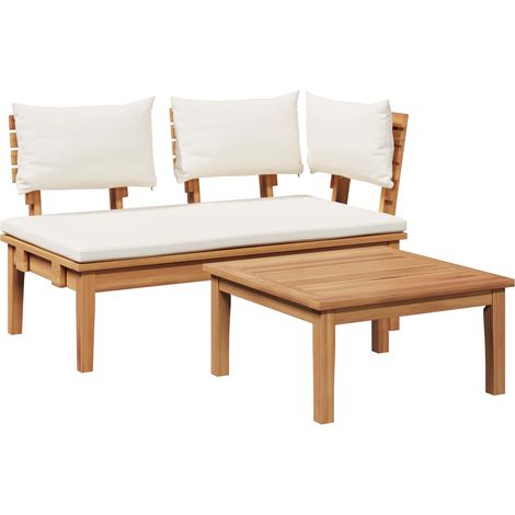 Ensemble banc et table de jardin 2 pcs Mobilier de jardin Crème et marron (1/5)