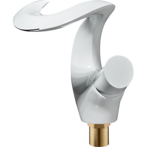 Waterfall bathroom faucet, single-handle brass mixer tap, elegant modern white bathroom faucet (1/4)