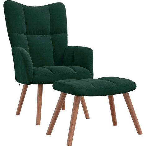 vidaXL Poltrona Relax con Poggiapiedi Verde Scuro in Velluto