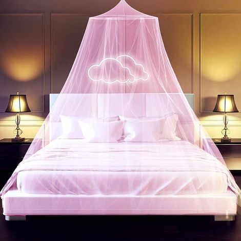 Moustiquaire de lit, grande moustiquaire, baldaquin, idéale pour lit simple ou double (rose) (1/5)