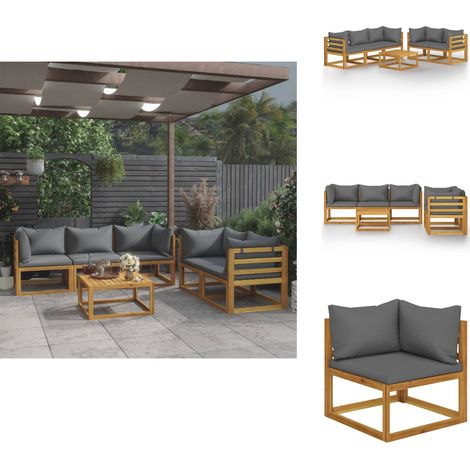 6-tlg. Garten-Lounge-Set mit Auflagen Massivholz Akazie - Gartenloungesessel - Holz Lounge Set - Outdoor Möbel - Gartenmöbel Set - Esszimmergarnitur