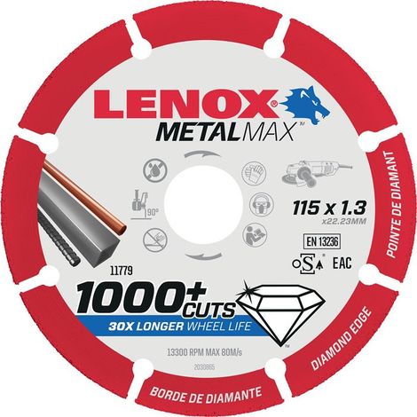 Disco da taglio diamantato Metal Max D.115mm trapano 22,23mm STA LENOX