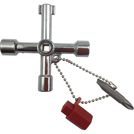 Clé en croix universelle multifonctionnelle 4 voies avec embout, en alliage de zinc, pour plombiers et électriciens