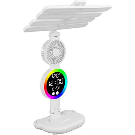 Desk Lamp with Fan, Time, Date, Temperature, Touch Control, Rechargeable and Foldable LED Desk Lamp, 3 Lighting Modes, Adjustable Pen Holder (1/5)