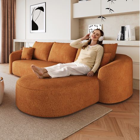 L-förmiges Ecksofa 266 × 168 × 85 cm aus orangefarbenem Chenillestoff, montagefrei – MEUBLIV (1/5)