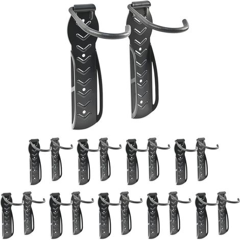 Set of 10 Relaxdays Bicycle Holders, Wall-Mount, For Bike Wall Storage, Tyre Holders, Black