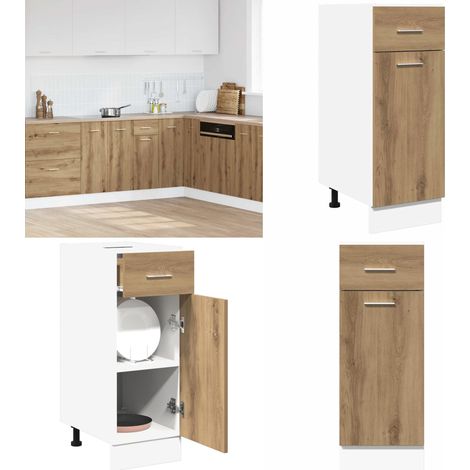 Mueble bajo con cajón "Lyon" de roble artesanal, 30 x 46 x 81,5 cm, madera de ingeniería, - Mueble cocina - Almacenamiento cocina