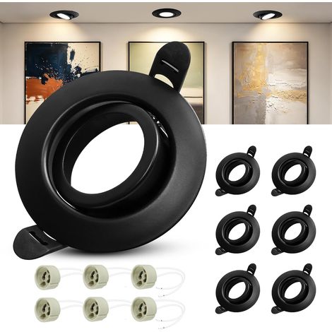 Spot Encastrable GU10 Set, Lot de 6 Cadre Spot Encastrable en Noir Rond Avec Douille GU10, Spots LED 230V Ø 68mm, 45° Orientable Cadre de Montage pour Spots de Plafond (1/5)