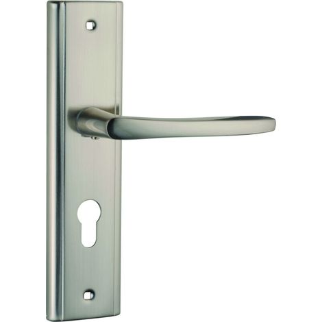 Poignée de porte d'entrée Eliade – Aluminium embouti nickel satiné – Carré 8mm – Entr'axes 170mm – Installation facile (1/2)