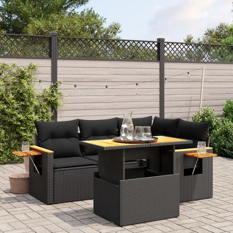 Set de muebles de jardín 5 pzas y cojines ratán sintético negro vidaXL (1/3)