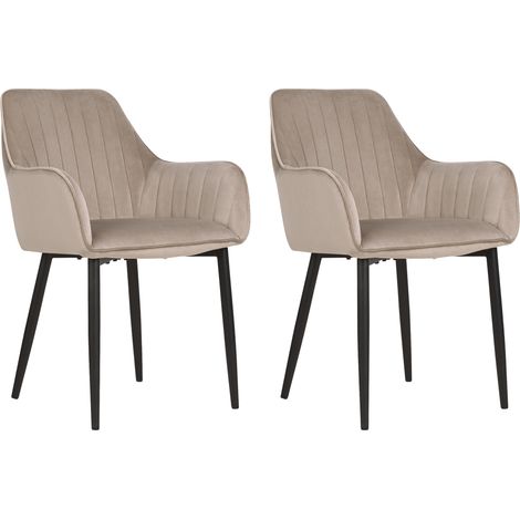 Moderno conjunto de 2 sillas de comedor de terciopelo puntadas verticales patas de metal retro glamour gris pardo Wellston (1/5)