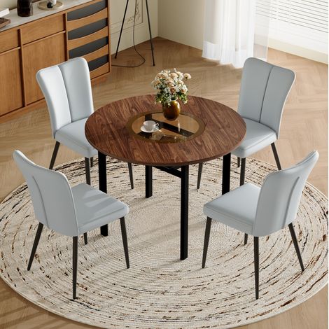 Esstisch Set rund 100 cm mit 4 Stühlen Holzoptik OKMYHOME (1/5)