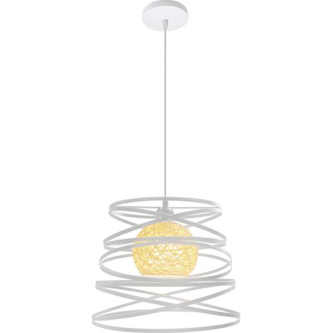30cm Lustre Suspension Industrielle Vintage Rétro Luminaire Ressort pour Couloir Café Restaurant Blanc - 1 Pack (1/5)