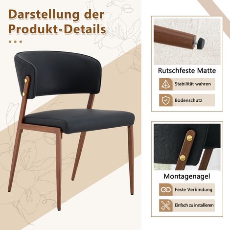 Chaise de salle à manger lot de 2, design moderne, rembourrée, piètement en métal, dossier ergonomique, assise en simili cuir, pour cuisine, salon et séjour - chaises seules (1/5)
