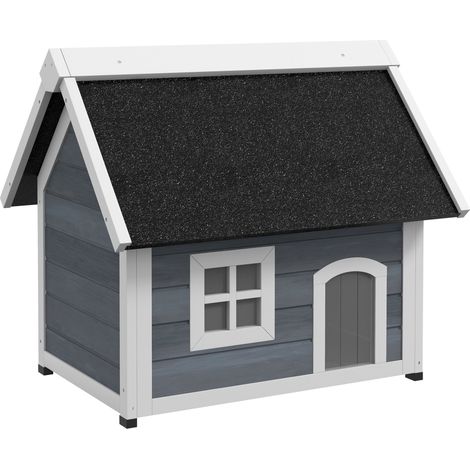 Casa para gatos de madera gris 77 x 57,5 x 68 cm con techo abatible (1/5)