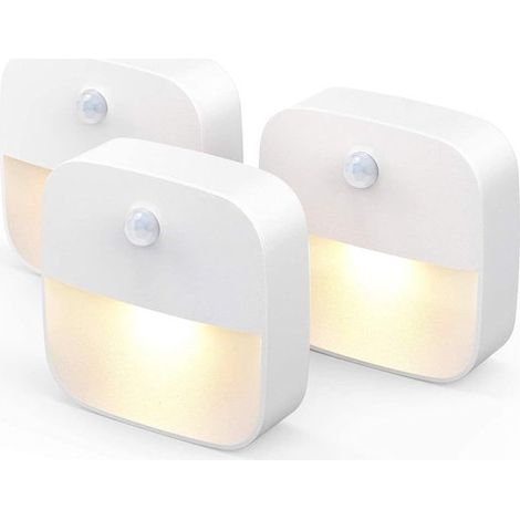 Lot de 3 veilleuses LED avec détecteur de mouvement, éclairage sans fil à piles pour placard, escalier et chambre d'enfant