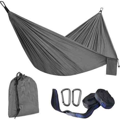 Filiyano-Hamac de camping extérieur, nylon 210T rotatif, 2 personnes, 275 x 140 cm, hamac de voyage supportant jusqu'à 300 kg et hamac double (gris (1/4)